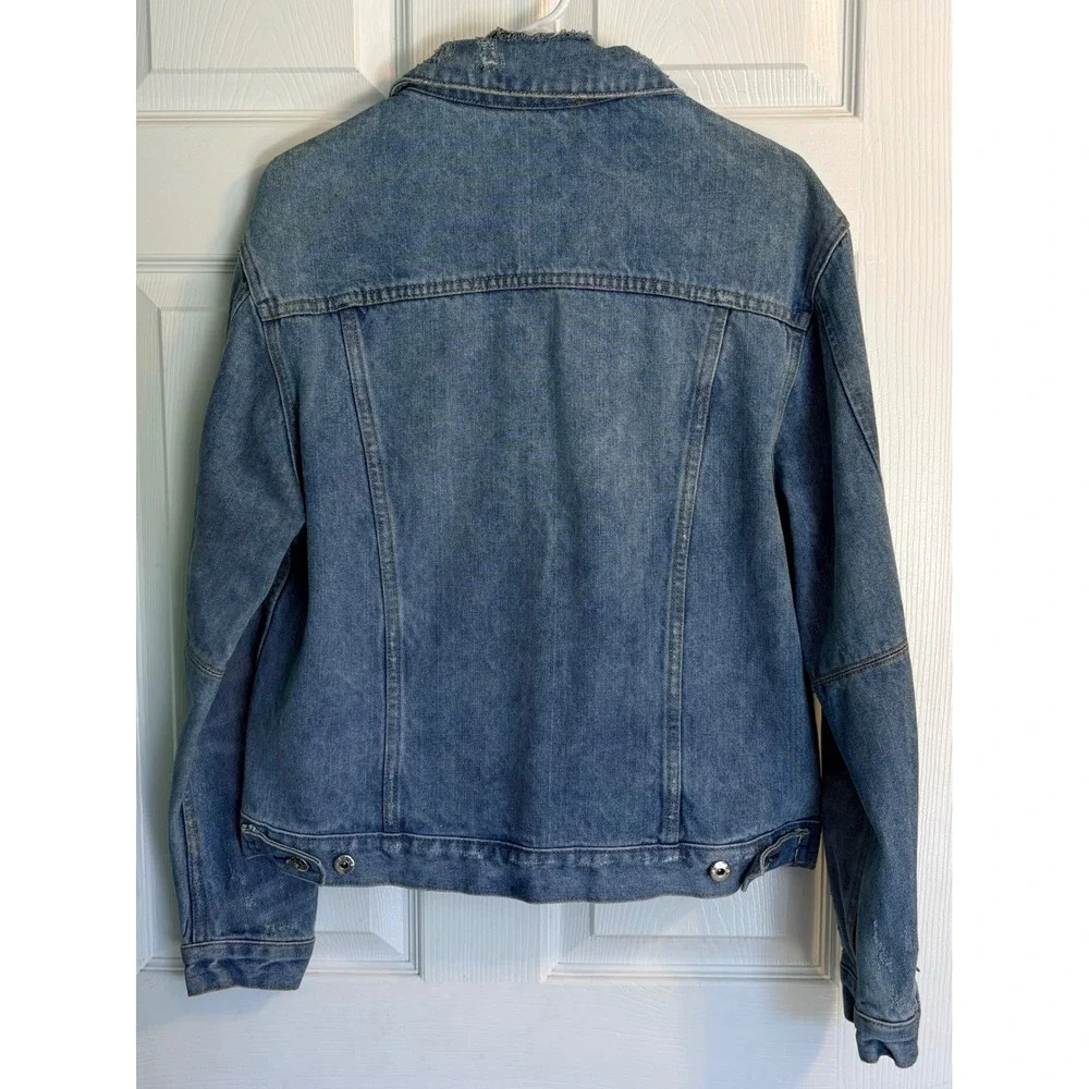 MRCLA Denim Jacket Size L Blue Distressed Zipper Sleeve Trucker Mr. Completely